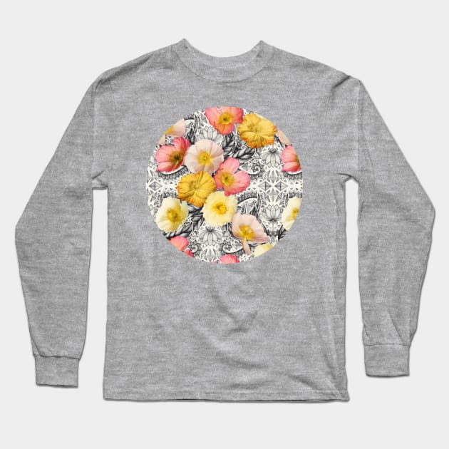 Collage of Poppies and Pattern Long Sleeve T-Shirt by micklyn